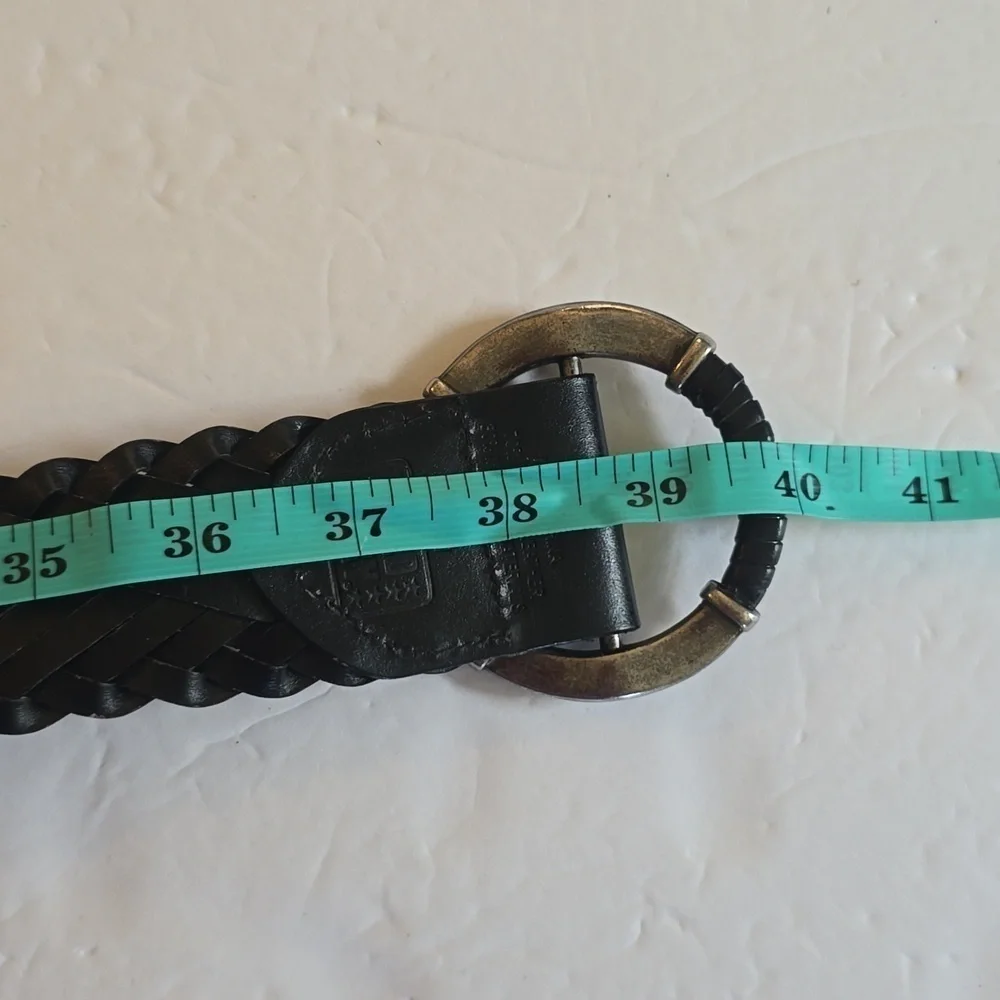 Faded Glory Mens Black leather Woven Silver Buckle Belt Vintage Sz.S/M